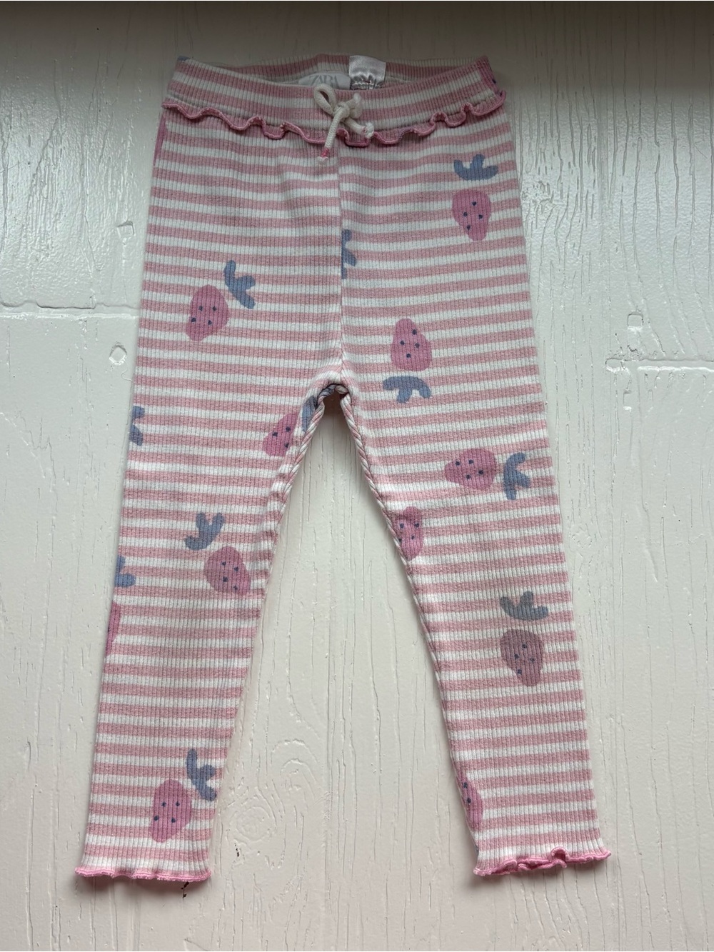 Zara Pink & White Striped Leggings Size 2-3Y